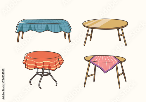 Set of wooden tables sticker design, icon design and vector illustration © coz1421