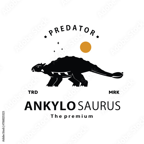 vintage hipster dinosaur, ankylosaurus logo vector silhouette art icon