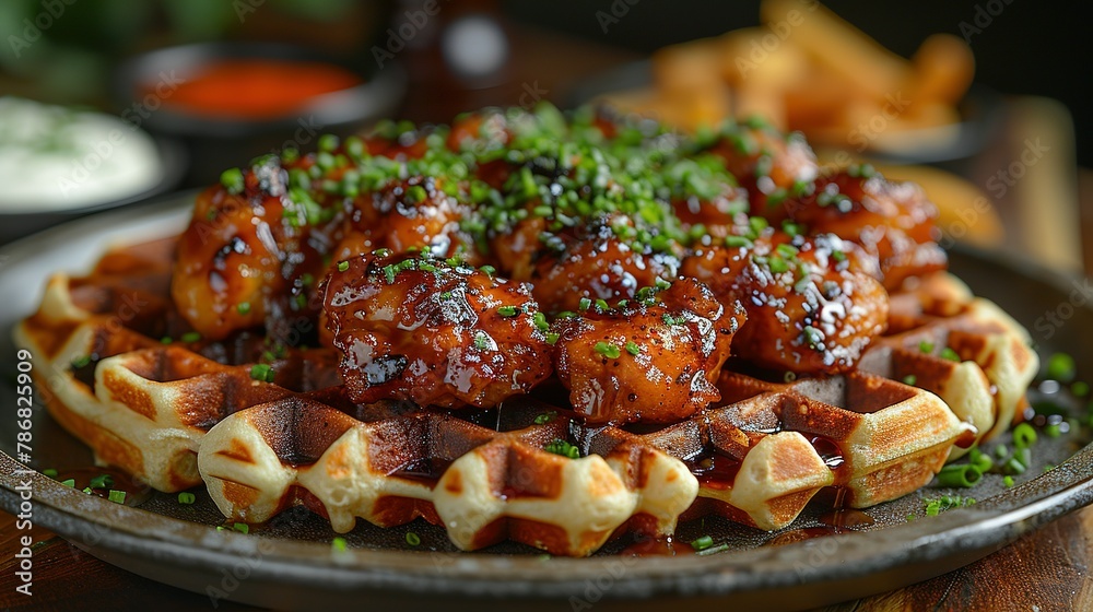 karaage chicken on waffle with fries and Mayo karaage chicken on waffle with fries and Mayo