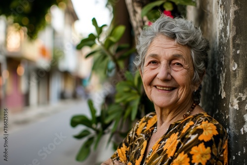 Portrait of an elderly woman in the streets of a European city