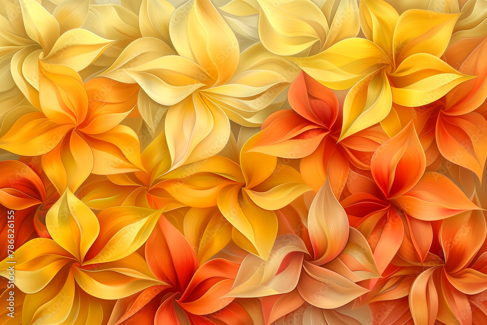 A closeup of an amber petal flower painting in natural landscape art