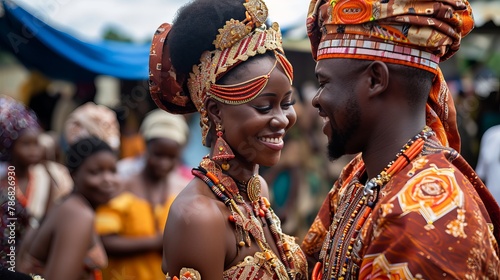 Nigerian Wedding Joy: Delightful Couple in Vibrant Attire photo
