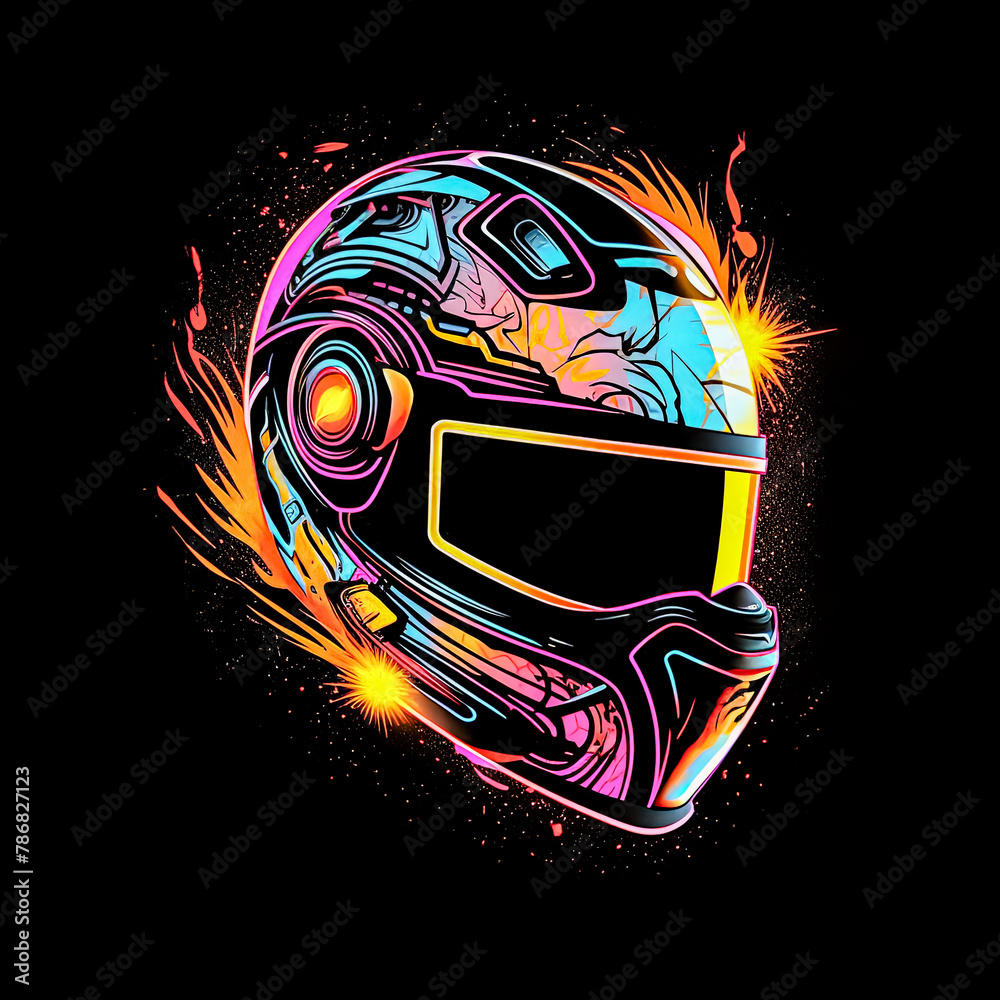 A colorful helmet with a black face. A colorful helmet with a black face.