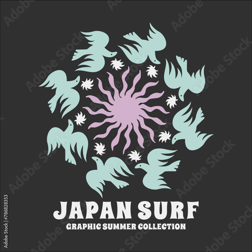 Exploring Surfing with a Japanese Twist Groovy Asia  T-Shirt Design