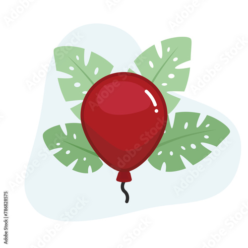 Ballon flat design vector Illustration Icon decorated with leaves for web use for red, celebration, Birthday, cheerful.