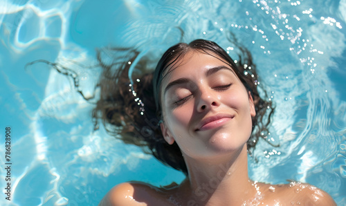 Young Woman Relaxing in Swimming Pool