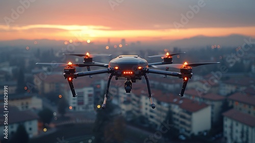 A delivery drone hovers gracefully against a picturesque sky, symbolizing innovation and progress. © 2D_Jungle