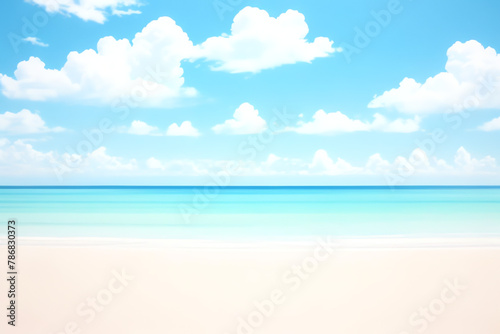Summer beach scene  sea       blue sky cloud sunny summer 2d render