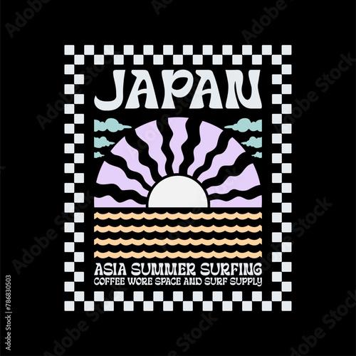 Exploring Surfing with a Japanese Twist Groovy Asia  T-Shirt Design