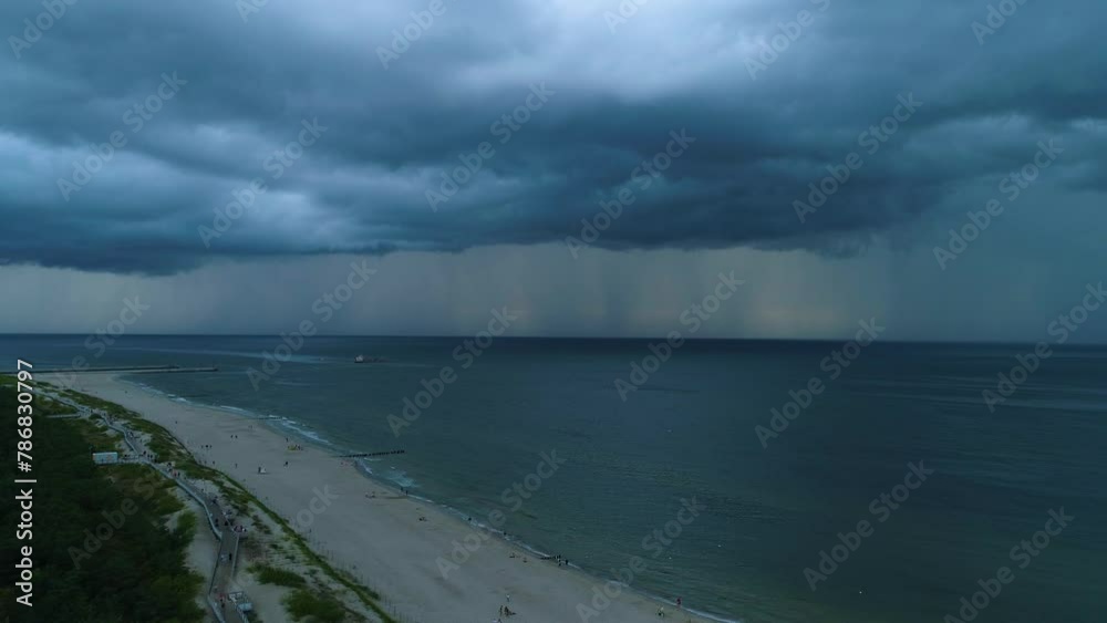 Rain Landscape Beach Baltic Sea Dziwnow Sztorm Plaza Morze Aerial View Poland Rain Landscape Beach Baltic Sea Dziwnow Sztorm Plaza Morze Aerial View Poland