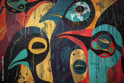 Colorful native american ethnic abstract painting