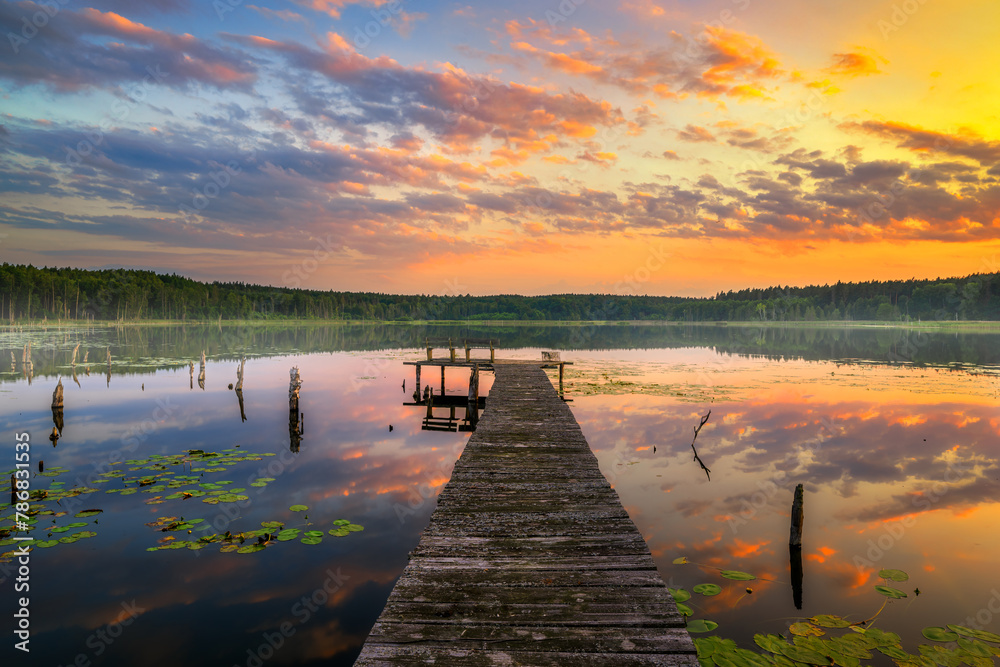 Beautiful summer sunset over the lake