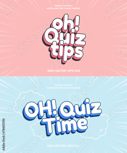 Editable text effect - Quiz Time and Quiz Tips 3d cartoon template style premium vector. Trendy color background	