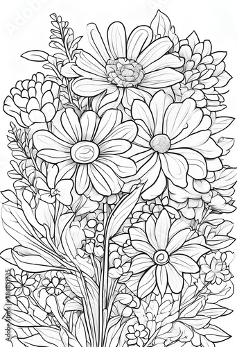 Wallpaper Mural Coloring book for children flower bouquet cartoon style Torontodigital.ca