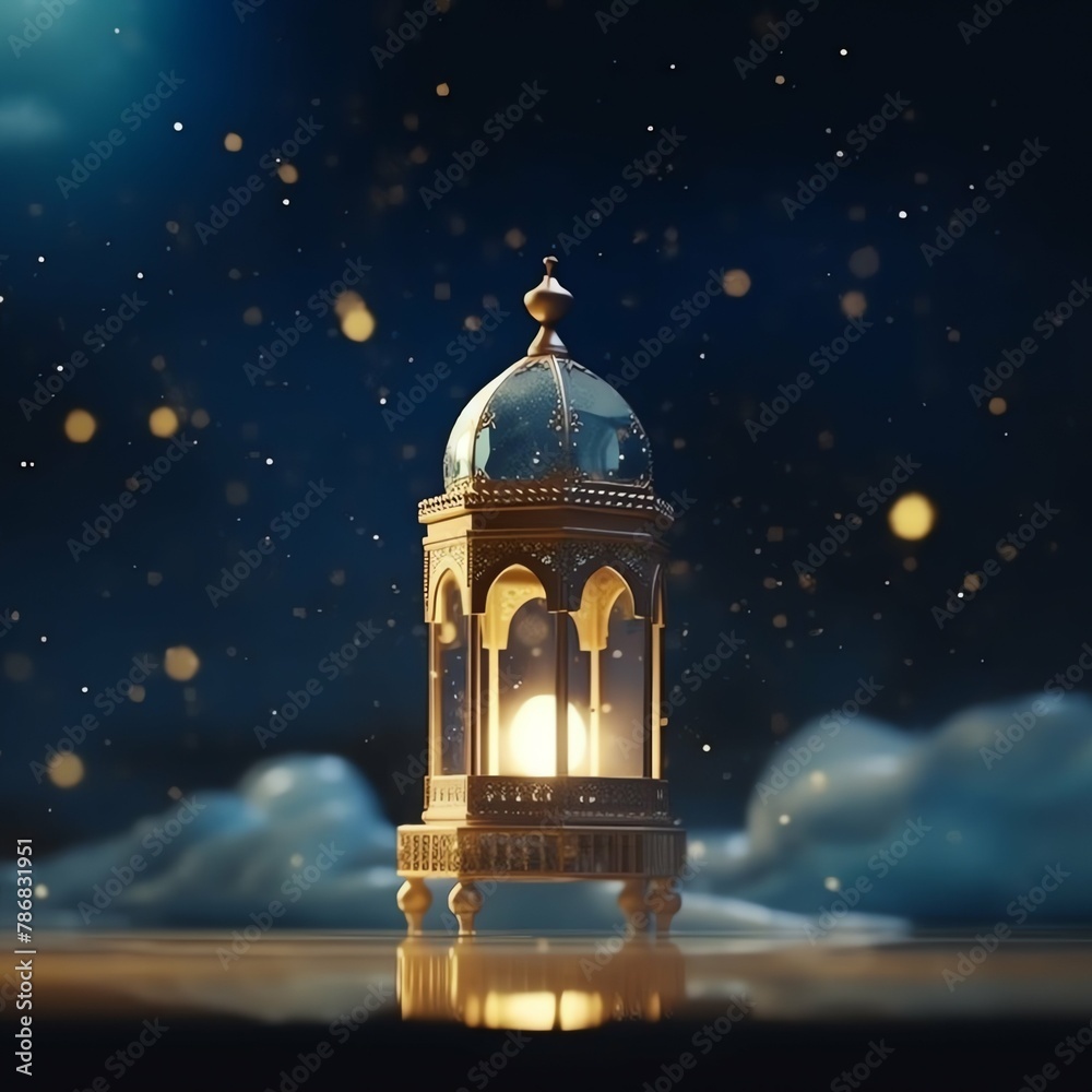 Eid mubarak and ramadan kareem greetings with islamic lantern and mosque. Eid al fitr background