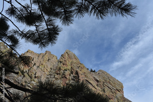 Boulder, Colorado Scenery, Spruce Tree Framed Mountains Near Eldorado Canyon
