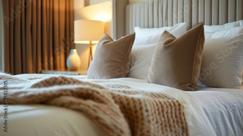 Double bed with a comforting array of pillows and a blanket  ready to envelop you in warmth