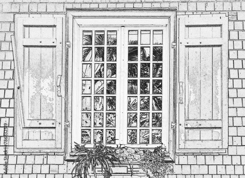 Fenêtre de vieille maison Coloniale