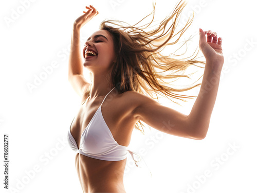 Young Fit Happy and Beautiful Woman in White Swimsuit