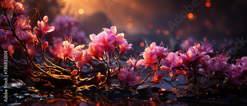 a many pink flowers that are growing out of the ground photo