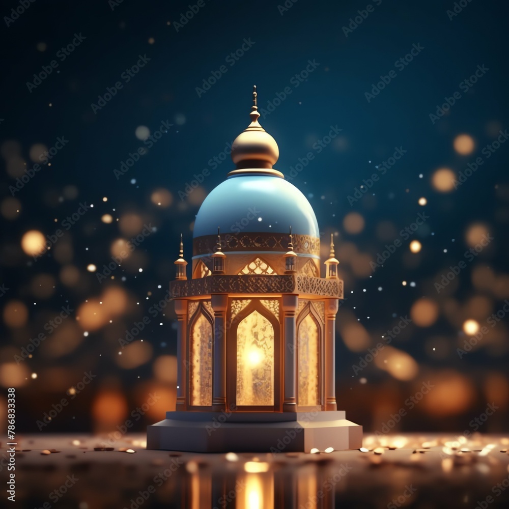 Eid mubarak and ramadan kareem greetings with islamic lantern and mosque. Eid al fitr background