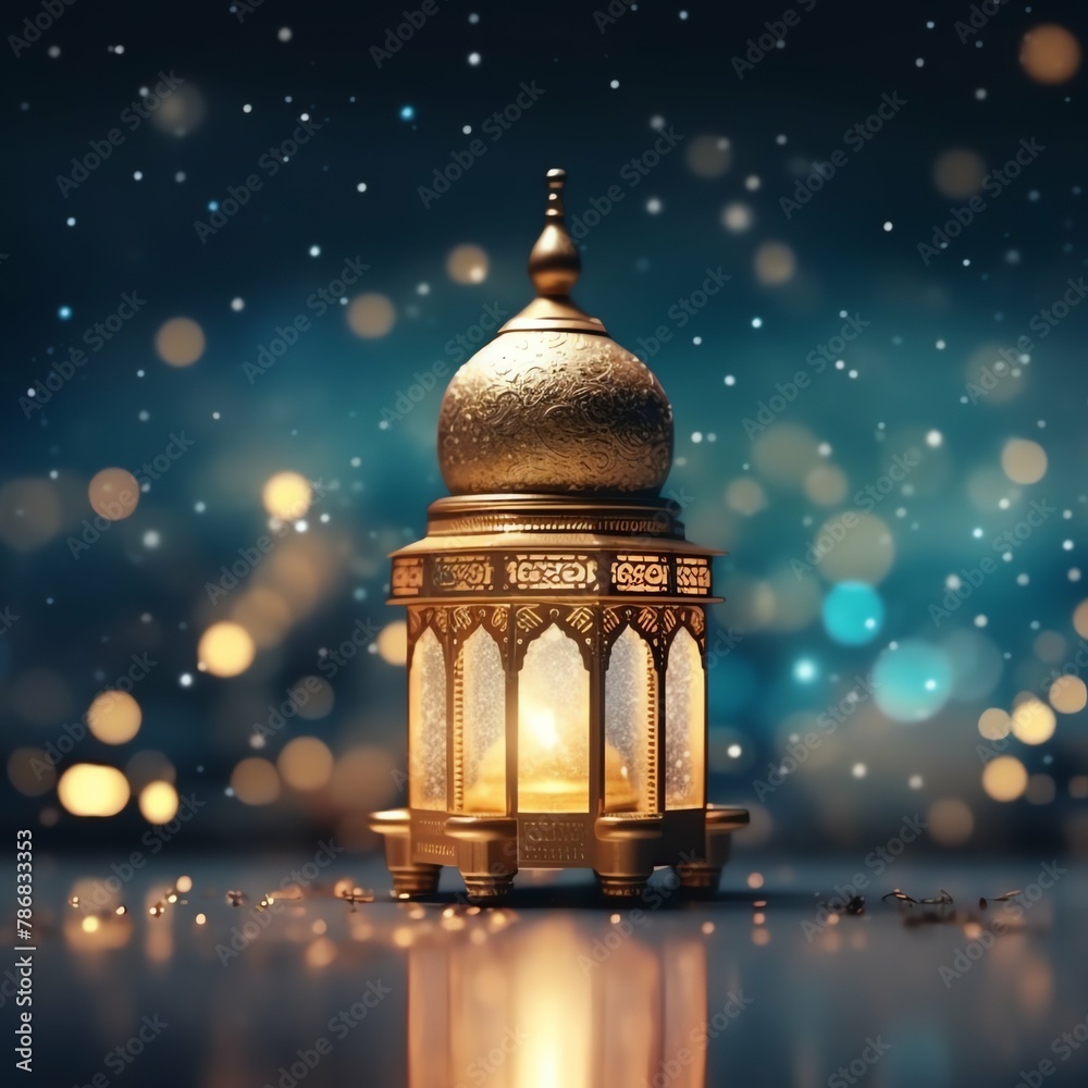 Eid mubarak and ramadan kareem greetings with islamic lantern and mosque. Eid al fitr background