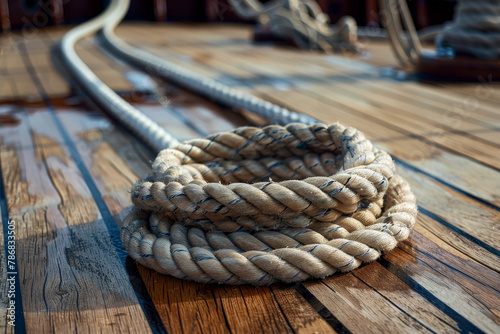 A rope is laying on a wooden floor