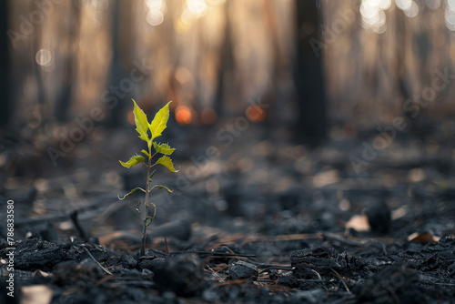 A small green plant is growing in the dirt