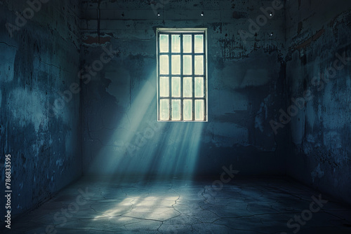 A window in a dark room with sunlight shining through it