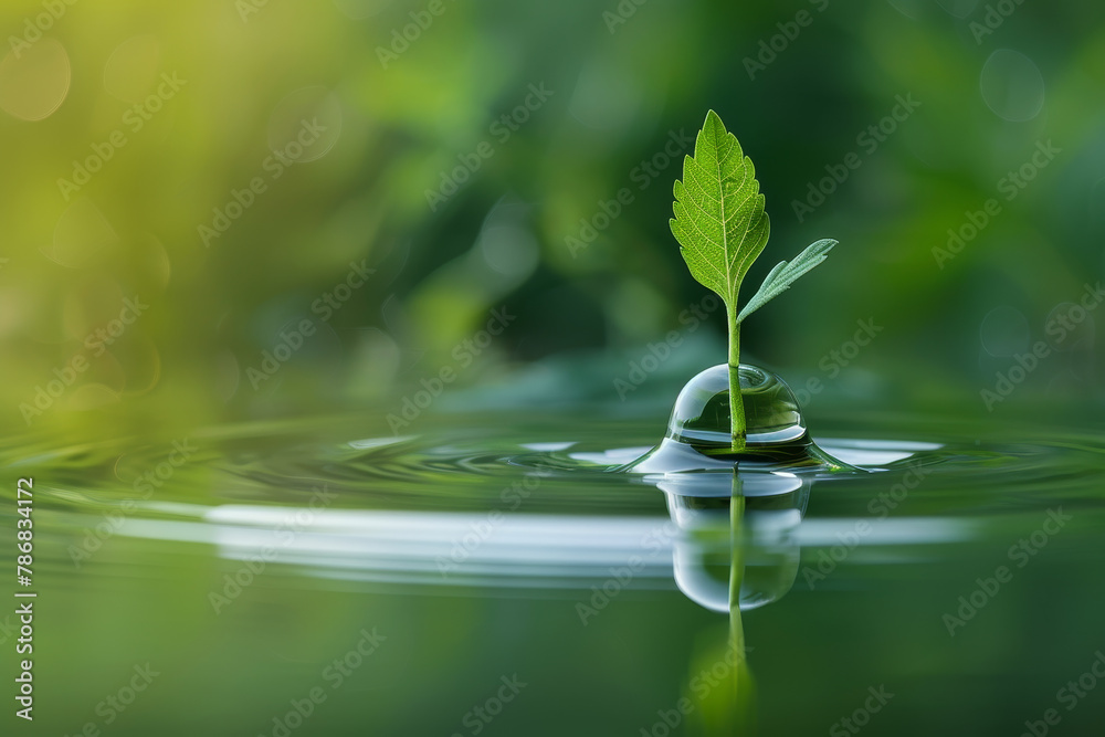 A small plant is floating on top of a body of water A small plant is floating on top of a body of water