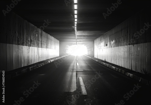 Empty tunnel, light at the end photo