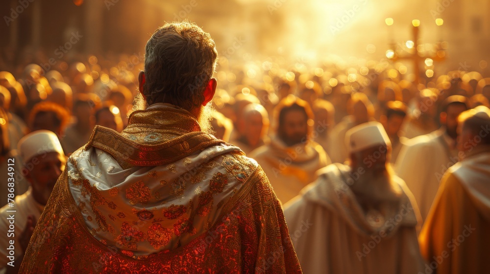 Witness a priest stands before a vast congregation, uttering prayers that resonate through the hearts of thousands gathered in divine communion. Witness a priest stands before a vast congregation, uttering prayers that resonate through the hearts of thousands gathered in divine communion.