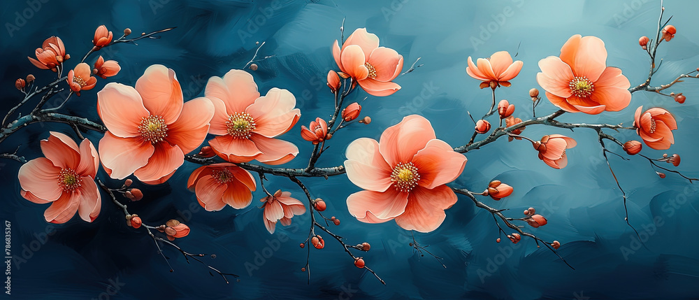 a painting of a branch with flowers on it