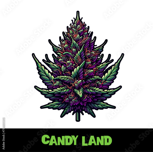 Vector Illustrated Candy Land Cannabis Bud Strain Cartoon