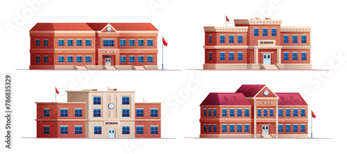 Set of school buildings. Vector cartoon illustration isolated on white background