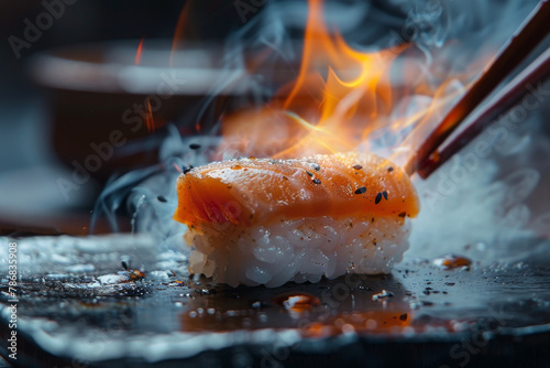 A piece of sushi with a lot of black pepper on it