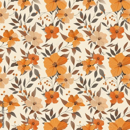 Floral orange color, form natural, seamless fabric pattern.