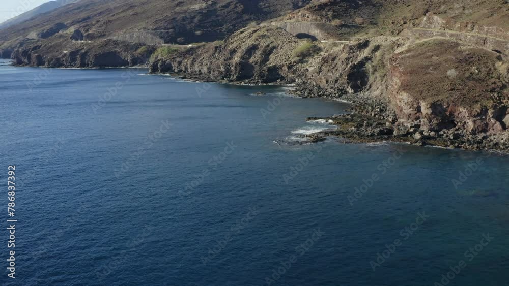 Drone dolly view of the rough coast of the Auau Channel on Maui on a sunny day. Hawaii. Drone dolly view of the rough coast of the Auau Channel on Maui on a sunny day. Hawaii.