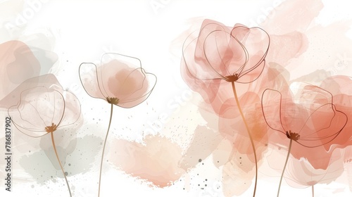 Abstract wave pattern design. Elegant floral and modern abstract with flowing waves, interspersed with delicate leaf patterns and sprinkled with dots