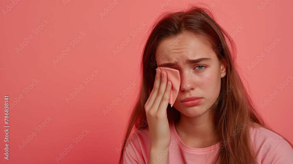 full size of upset teenager girl frowning, wiping tears crying with handkerchief, feeling desperate hopeless, coping lonely in emotional stress on Coral color background professional photography full size of upset teenager girl frowning, wiping tears crying with handkerchief, feeling desperate hopeless, coping lonely in emotional stress on Coral color background professional photography