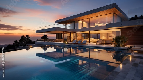 Modern Luxury House With Infinity Pool At Dawn  © Wajid