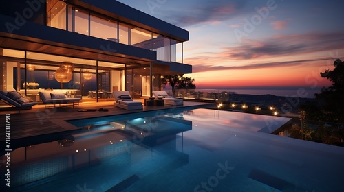 Modern Luxury House With Private Infinity Pool In Dusk  © Wajid