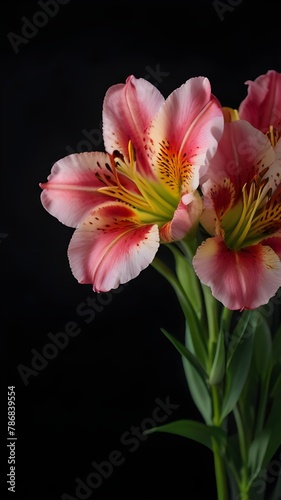 red and white lily isolated on black background, portrait wallpaper