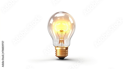 Classic filament lightbulb is on isolated on white background