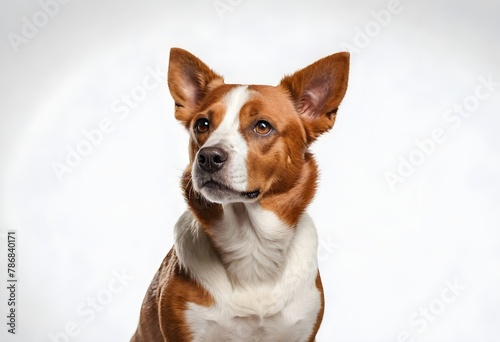 High Detailed Brown dog with floppy ears looking directly at the camera against a light gray background