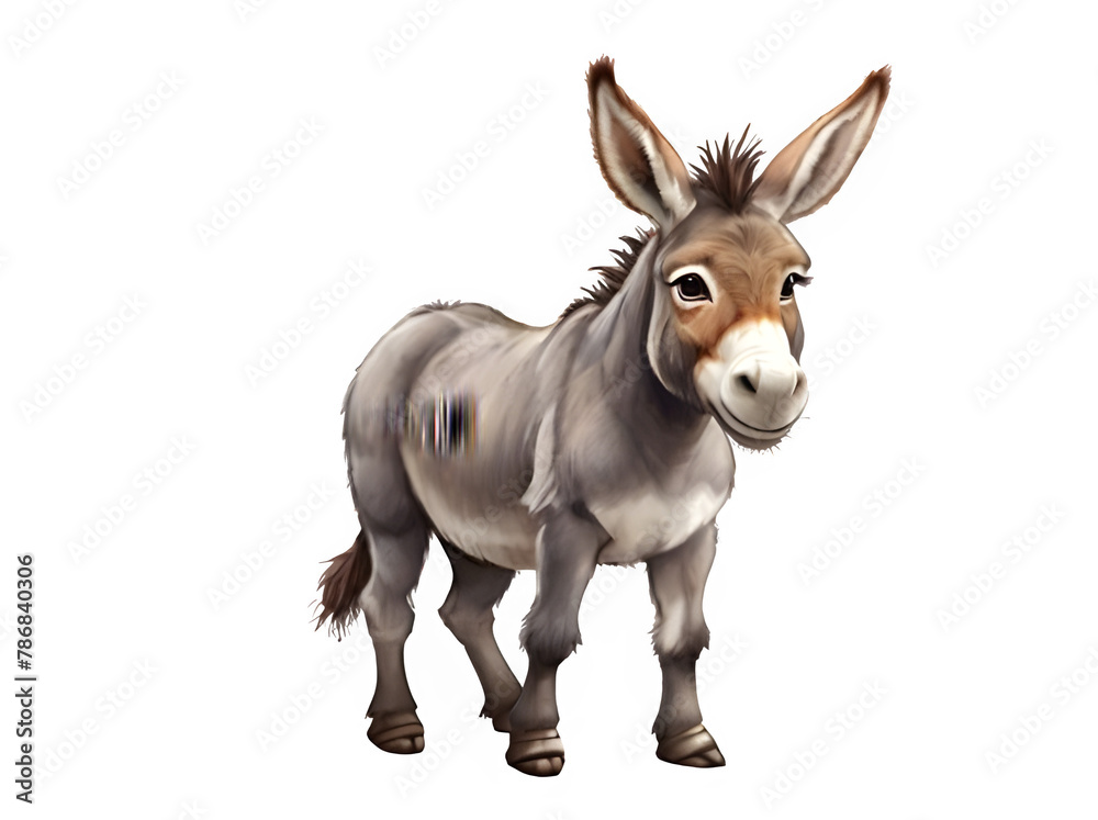 A donkey isolated on transparent background, png illustration, graphic resource water color illustration