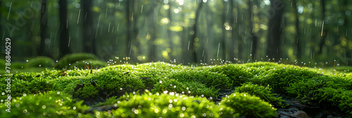 green fern in the forest, Beautiful Moss Rain Background  © A