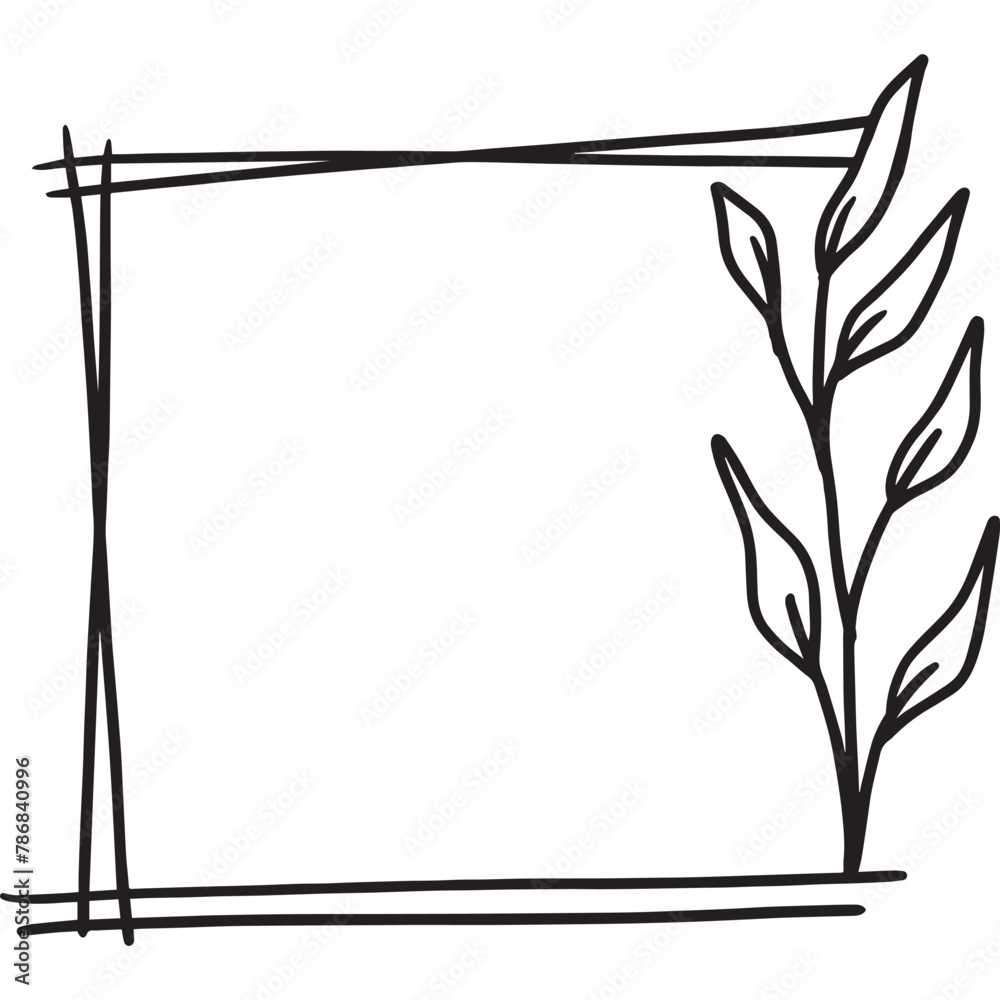 Organic simple floral frame with hand drawn flowers and leaves Organic simple floral frame with hand drawn flowers and leaves