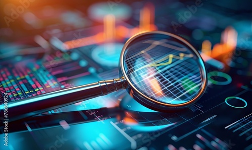 An abstract digital image featuring a magnifying glass overlaid with a network of colorful lines, suggesting themes of investigation, data analysis, or cybersecurity.