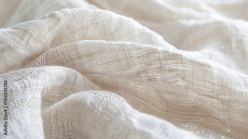 cotton material showcasing its soft texture and subtle patterns for a minimalist abstract. Detailed view of cotton fabric, highlighting breathable texture and clean